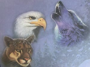 Illustration d'un loup, d'un aigle et d'un cougar représentant le concept d'animal médecine