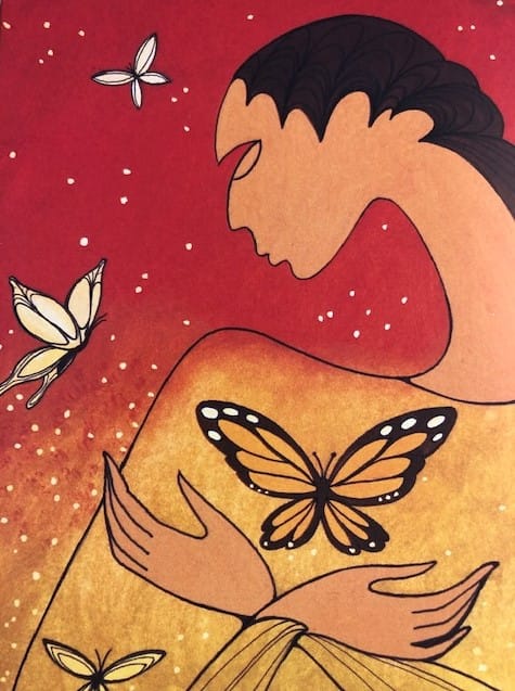 Illustration d'une personne entourée de papillons
