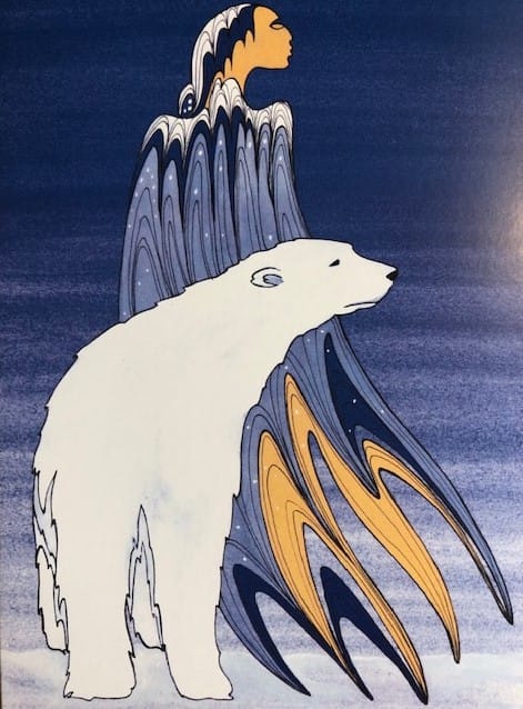 Illustration représentant une personne accompagnée d'un ours polaire